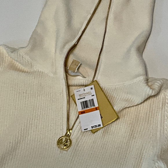 NWT Michael Kors Half Zip Sweater Ribbed Pullover Gold Hardware Cream S - Picture 5 of 6